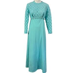 Bernie Bee New York Womens Vintage 1970's Blue Long Sleeve Empire Waist Dress 10